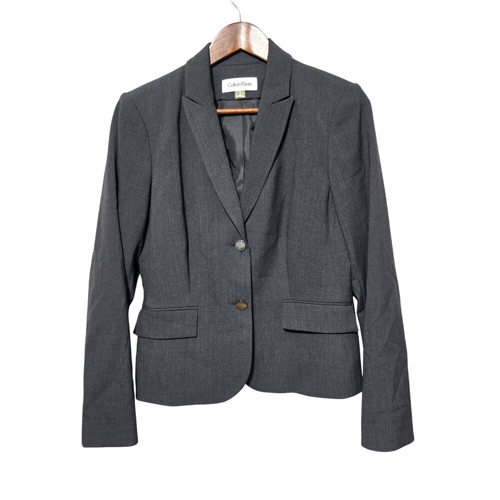 Calvin Klein 2-Button Blazer Women's Size 6 Gray Professional Career Office Work